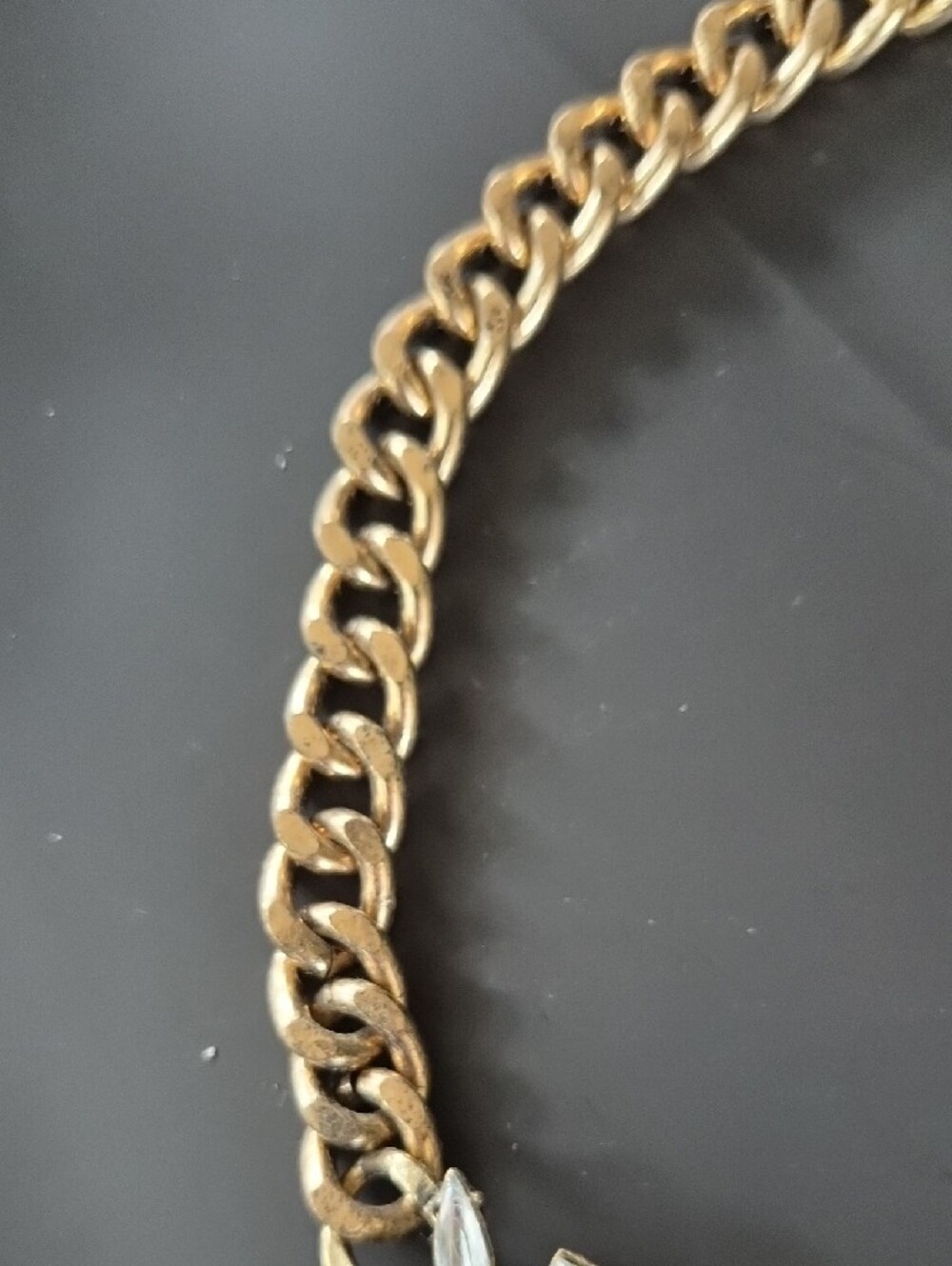 Statement Floral Crystal Necklace – Gold with Green/Gray and White Accents - Picture 5 of 5